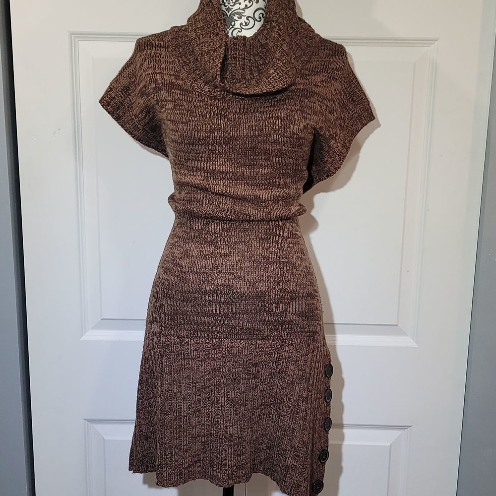 Brown, Cowl Neck, Women's Sweater Dress